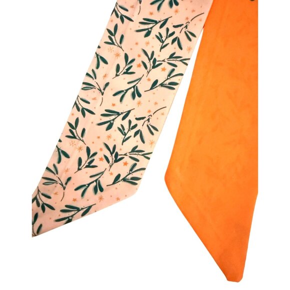 Slim Scarf Coral Olive Green Leaf 34in Two Sided Boho Artistic Retro No62 - Picture 12 of 14